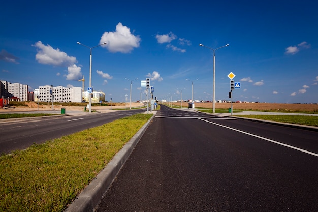 The new road - the constructed new road in the new district of the city under construction