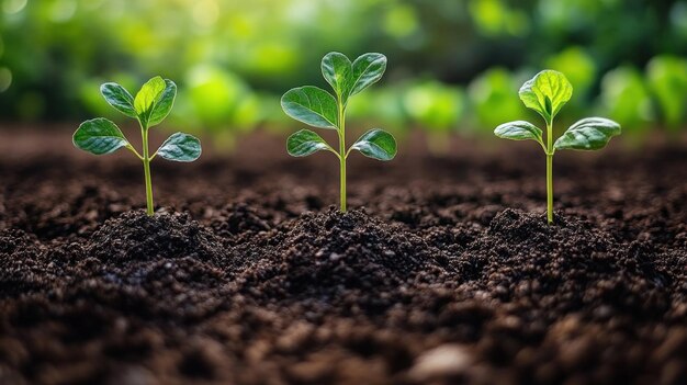 Photo new seedlings emerge from fertile earth thriving in a lush garden environment full of life