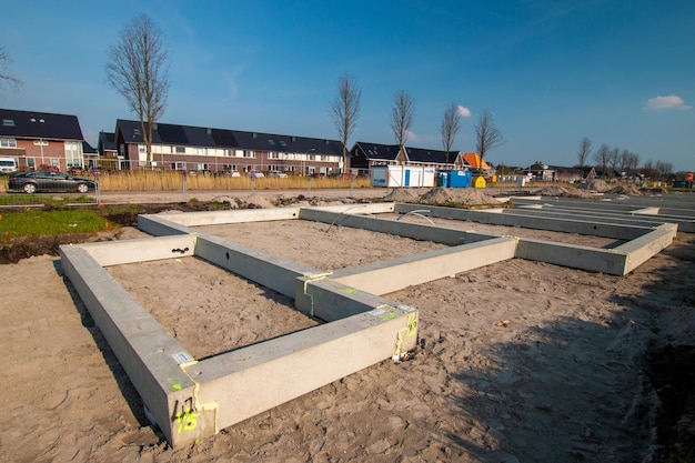 New semi-detached prefab concrete foundation.