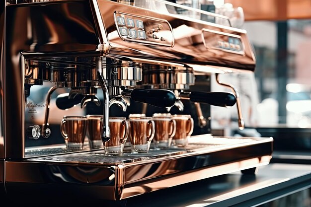 New shiny coffee machine at coffee shop is ready to start making coffee