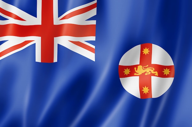 New South Wales state flag, Australia waving banner collection. 3D illustration