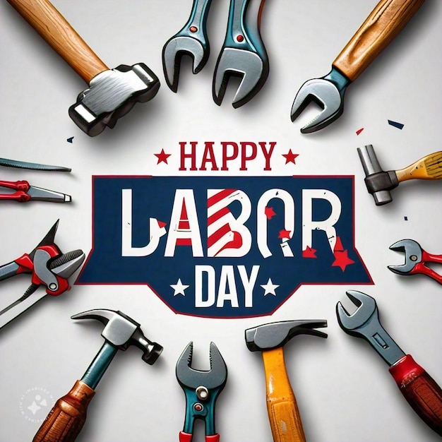 new style card happy labor day with labor tools flyer design