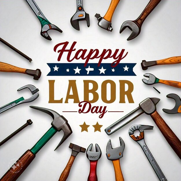 Photo new style card happy labor day with labor tools