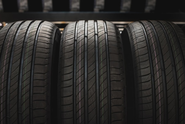 New tire is placed on the tire storage in the car service center Be prepared for vehicles that need to change tires