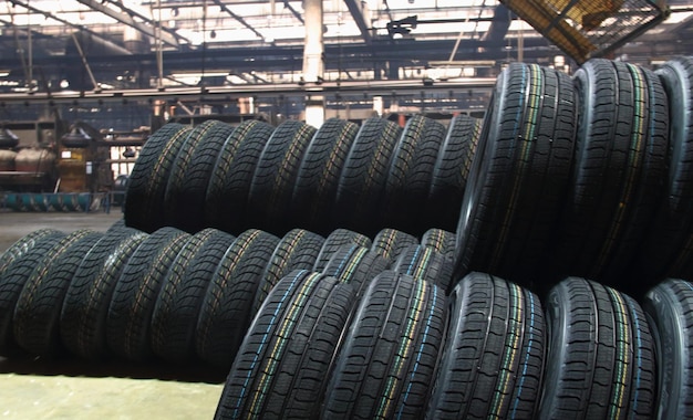 New tires in the storage area at the tires manufacture plant