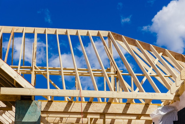 New unfinished residential construction home framing