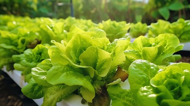 New vegetable hydroponic systemOrganic vegetables serving of mixed greens developing plant hydroponic AI Generated