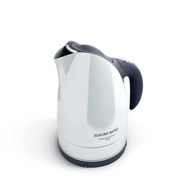 New white electric kettle with a long handle isolated on white