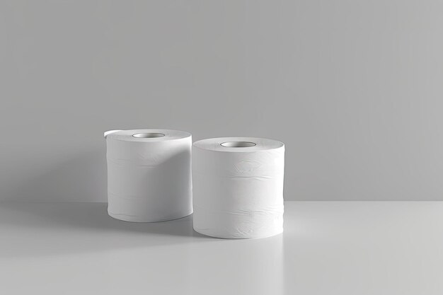 Photo new white toilet paper rolls on a gray background