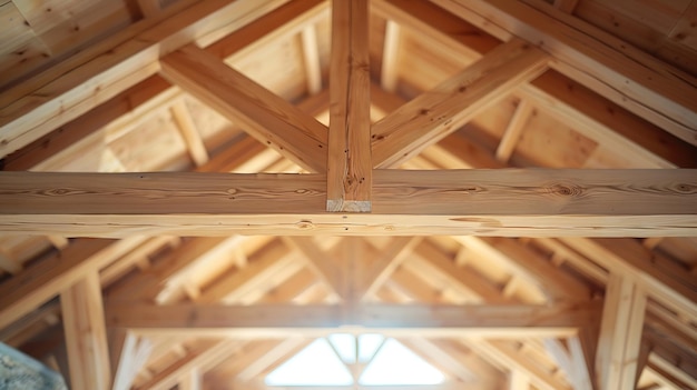 New wooden truss structure called palladian truss with beams and wooden roof Generative AI