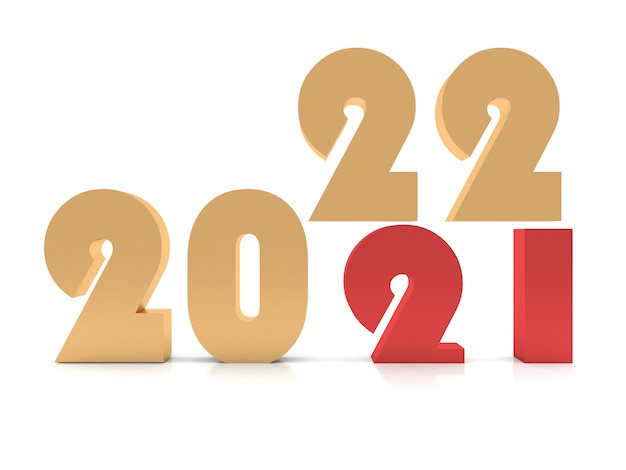 New Year 2022  ,3d rendering on white background