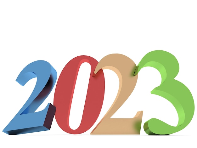 New Year 2023 3d rendering on white background