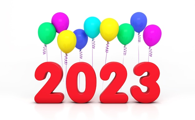 New Year 2023 Creative Design Concept with balloons - 3D Rendered Image