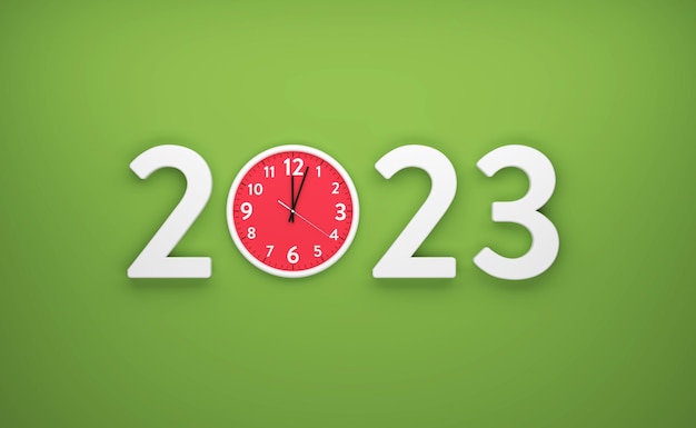 New Year 2023 Creative Design Concept with clock - 3D Rendered Image