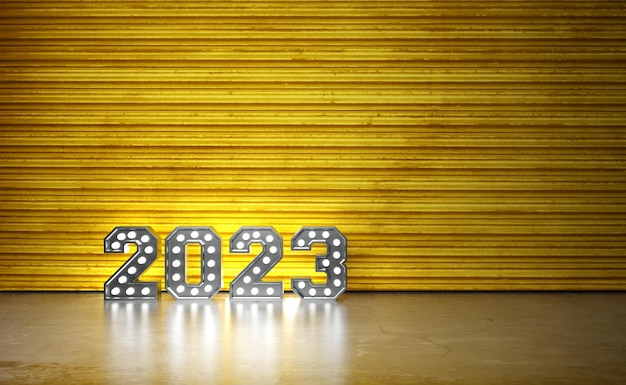 New Year 2023 Creative Design Concept with lights - 3D Rendered Image