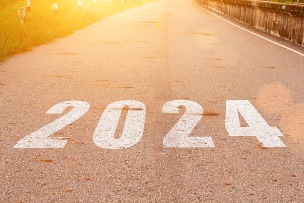 New year 2024 Text of 2024 has written on the ground