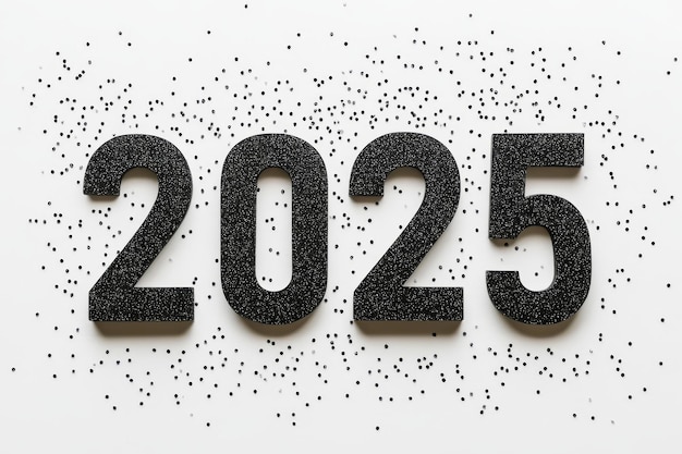 Photo new year in 2025 black numbers on white background