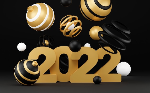 new year abstract background with 3d spheres. black and gold Christmas luxury minimal concept. Decoration design for New Year. 3d rendering