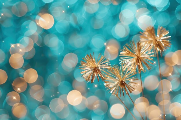 Photo new year background with fireworks on blue bokeh light generate ai image