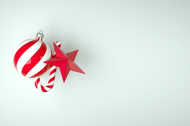 New Year banner with toys red canes and stars 3d rendering