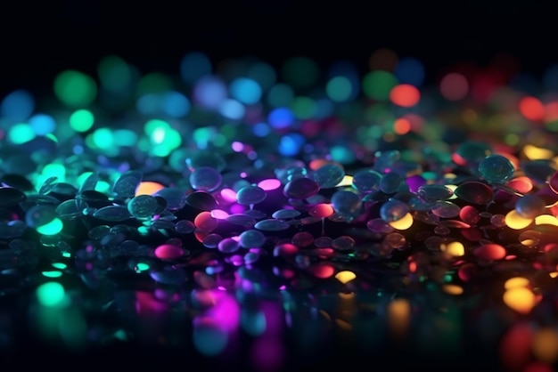 New year bokeh background colorful lights on a dark Bright neon abstract background