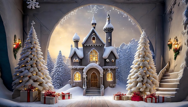 new year castle photo studio backdrop christmas concept