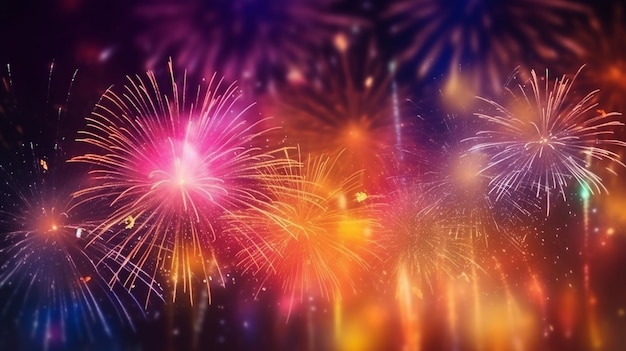 New year celebration with colorful firework bokeh background Generative AI