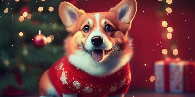 Photo new year christmas dogs are dressed in christmas sweaters corgi