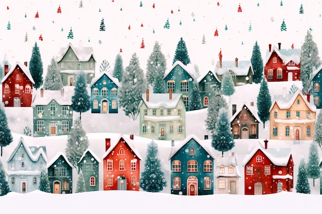 New Year Christmas pattern Christmas houses Background wallpaper AI generated