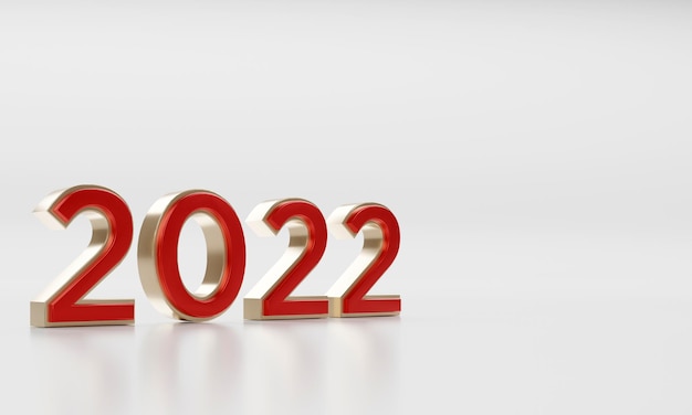 New year concept gold and red number 2022 on white background Premium Photo