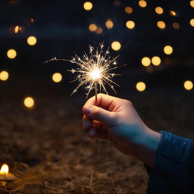 Photo new year concept with hand holding sparkler