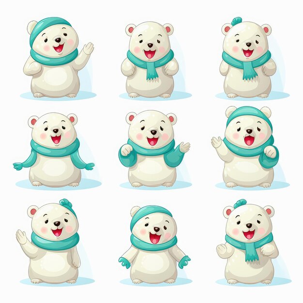 Photo new year emoticons funny polar bears emoji cartoon style new year christmas