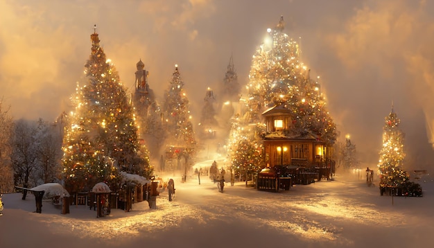 New Year holiday background Christmas decorations winter festive. 3d rendering Raster illustration