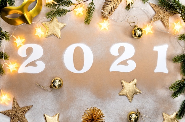 New Year number and Christmas decorations