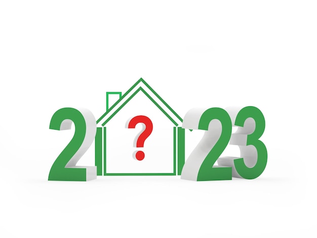 New year number and house icon with question mark. 3D