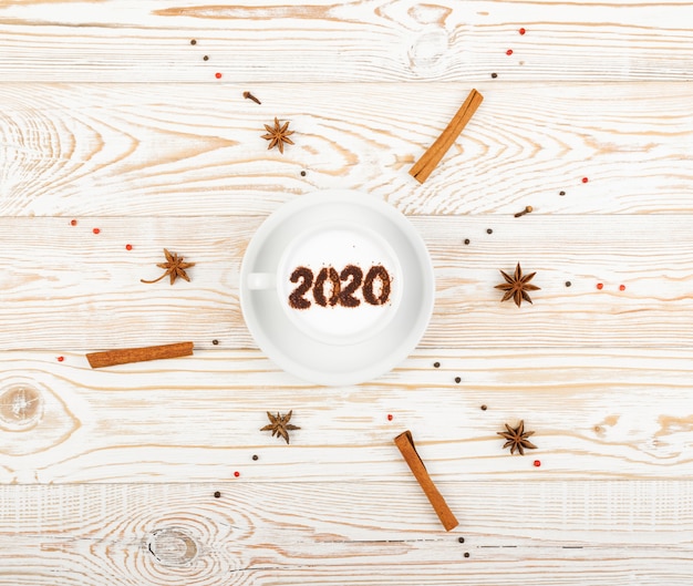 New Year Numbers 2020 on Macchiato or Latte Cappuccino