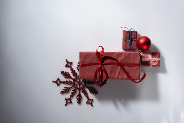 New year red gifts on white background