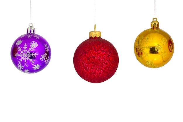 New Year`s or Christmas balls are suspended on the rope