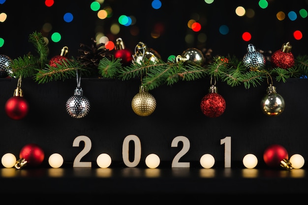 New year's composition 2021 on a dark background