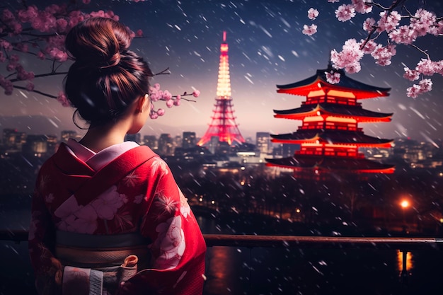 New Year's Day in Tokyo Tokyo Tower cherry blossoms sushi geishas traditional Japanese clothing