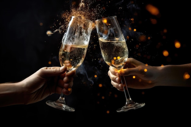 New Year's Eve Champagne Toast with Fireworks Created using generative AI tools