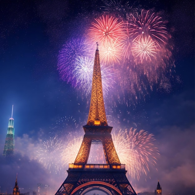 New year the tower above scattered beautiful fireworks 1