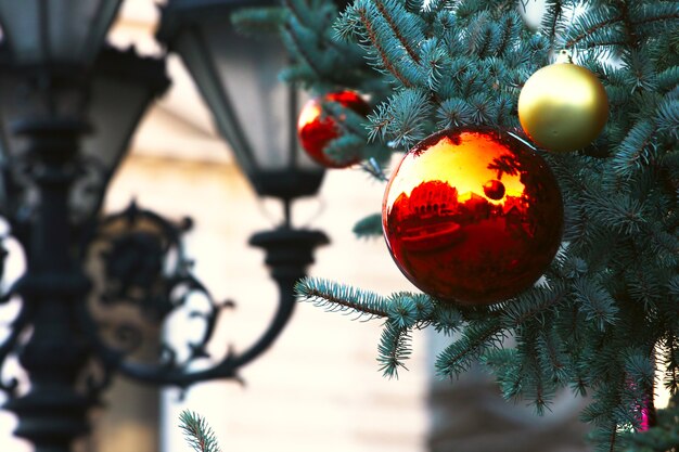 New-Year tree decorations at the street Christmas tree