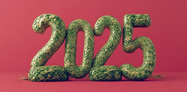 Photo new year39s greetings 2025 gold and green textured snake skin numbers on a bright red background perfect for new year39s and christmas designs