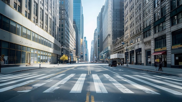 New York City Manhattan empty street at Midtown at sunny day Generative AI