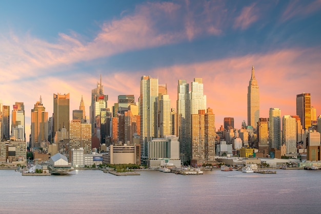 New York City Manhattan midtown skyline at dusk USA