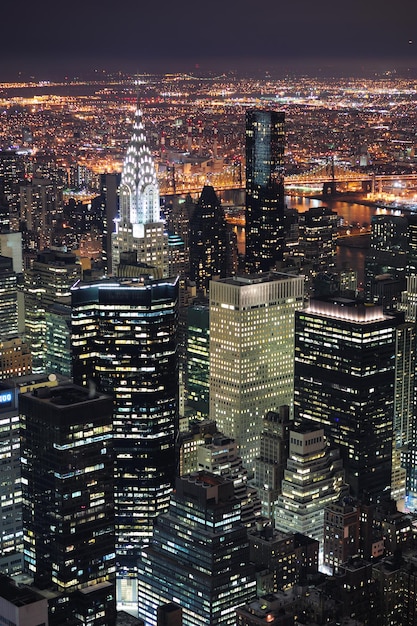 New York City Manhattan skyline aerial view at dusk