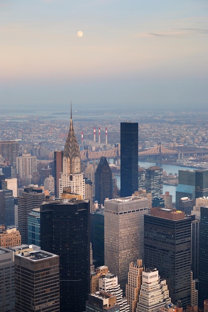 New York City Manhattan skyline with moon