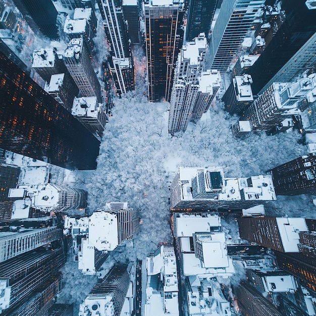 Photo new york city seen from above by a drone during a snowy winter