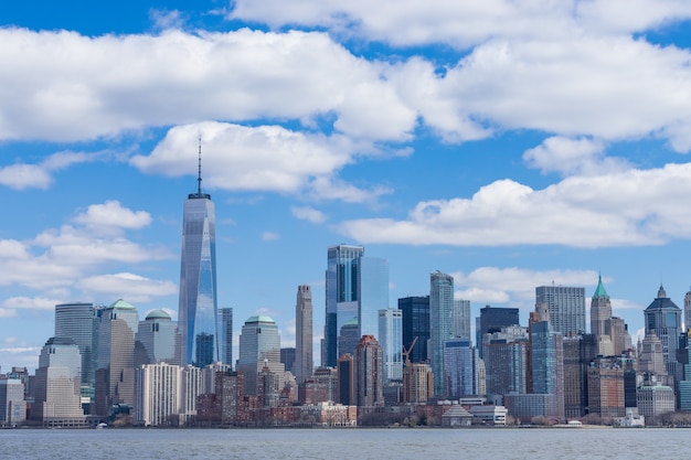 New York City Skyline Manhattan downtown with One World Trade Center and skyscrapers USA